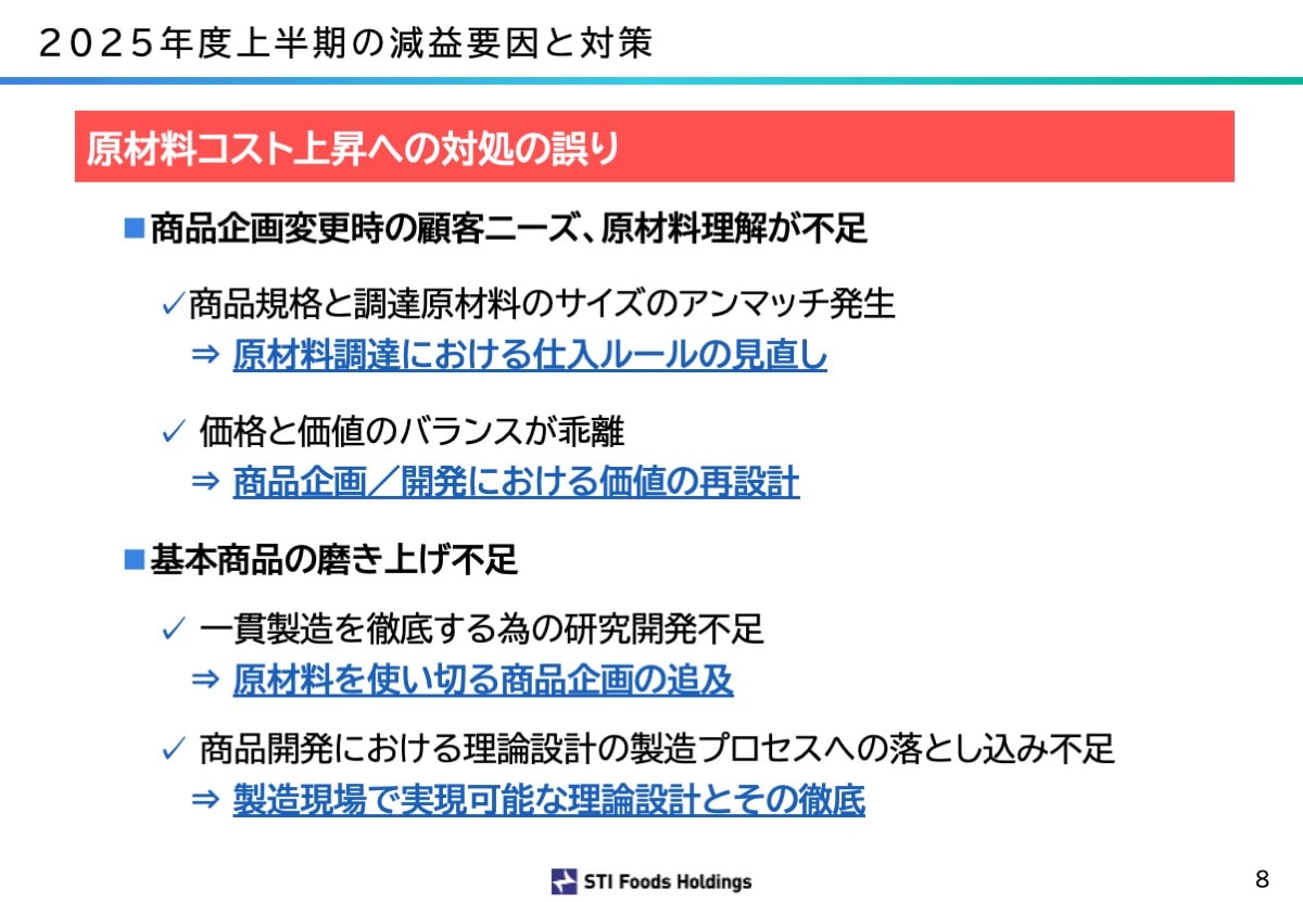 2025年度上半期の減益要因と対策